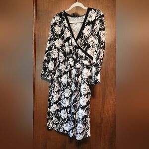 The Limited Black Floral Wrap Dress with White Blooms